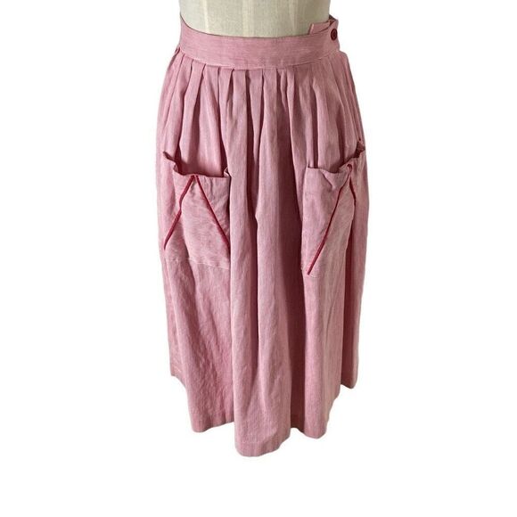 Victoire XS VTG 8 Pink Corduroy Skirt Midi Pleated 80s VTG Pockets Cottagrcore - Picture 2 of 15